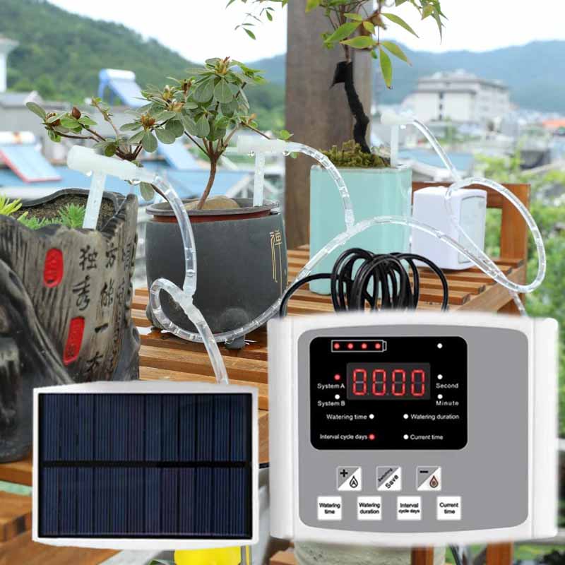 Smart Garden Herb - Automatisches Tropfbewässerungsgerät mit Solarenergie, Doppelpumpe, verstellbares