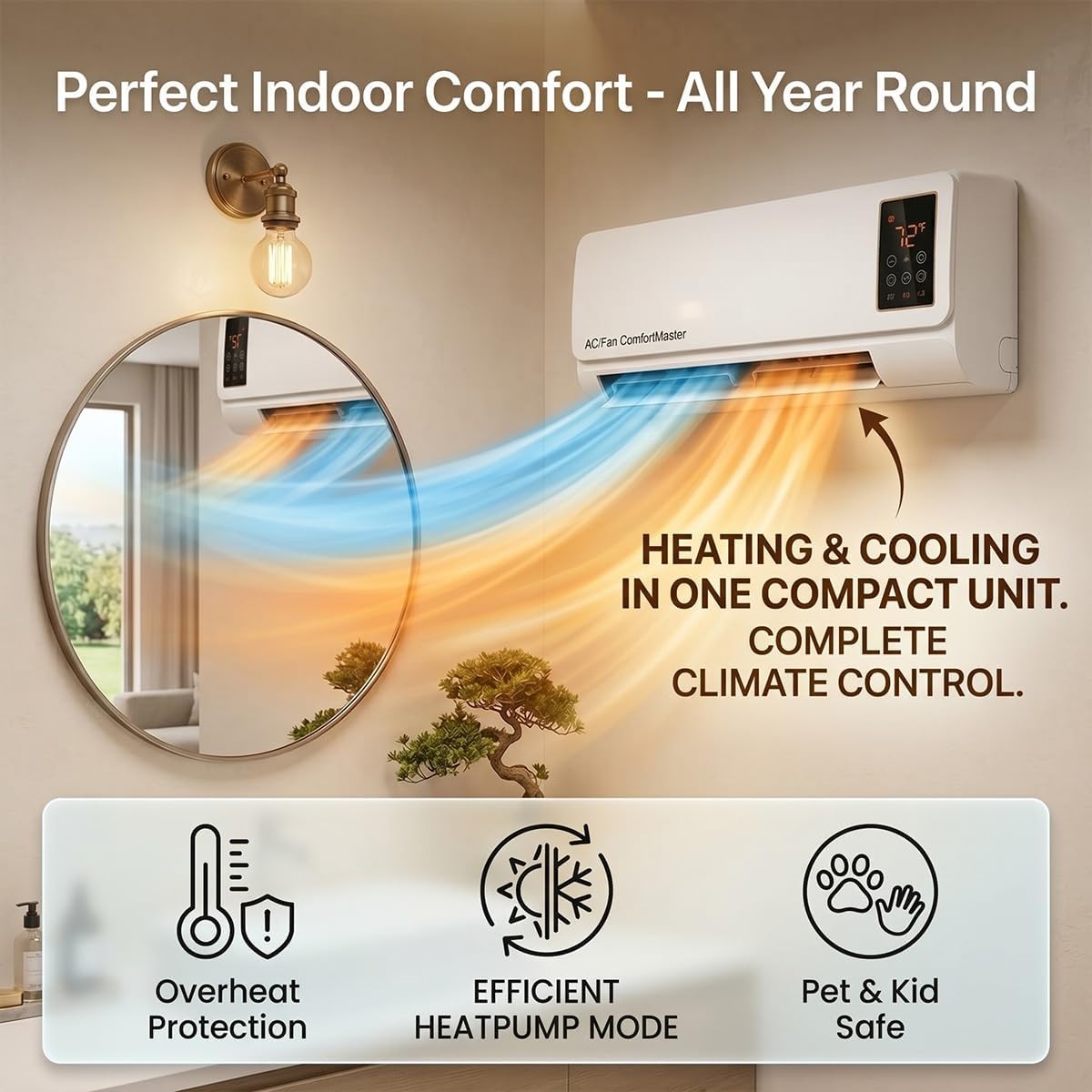 Smart Garden Rooms - 1800W Wandmontierte Klimaanlage mit Ventilator und